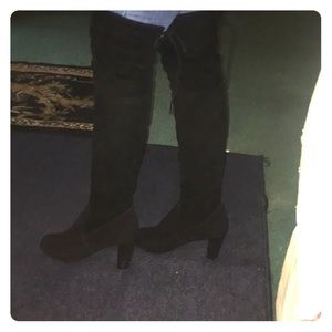 Black knee high suede boots
